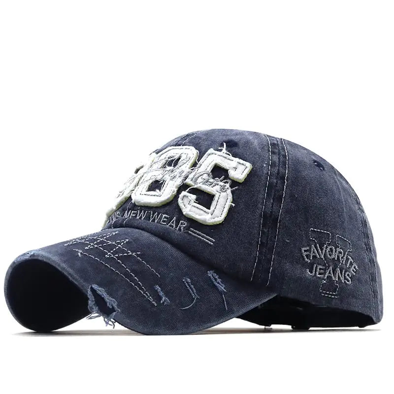 Distressed Denim Washed Baseball Trucker Dad Hat(Navy Blue)
