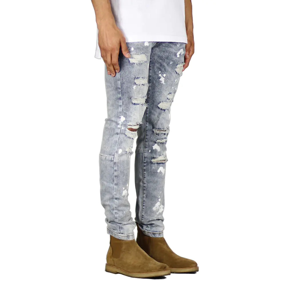 Trendy Men's Distressed Jeans with Paint Splatter Design