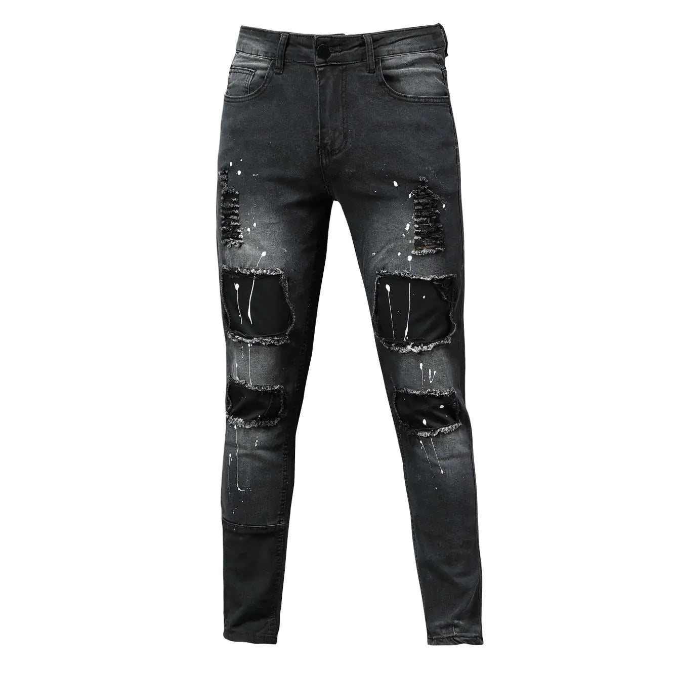 Vintage Wash Distressed Paint Splatter Slim Jeans