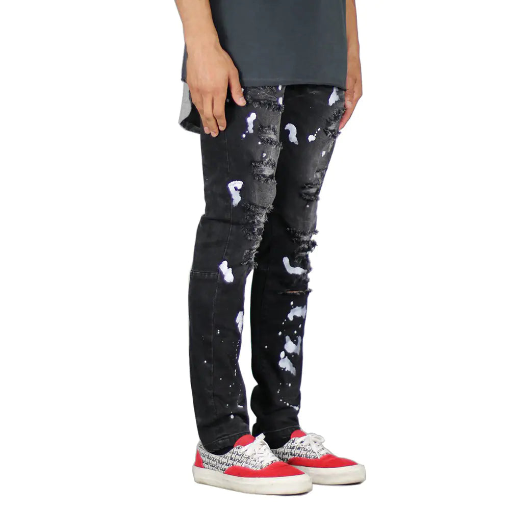 Trendy Men's Distressed Jeans with Paint Splatter Design