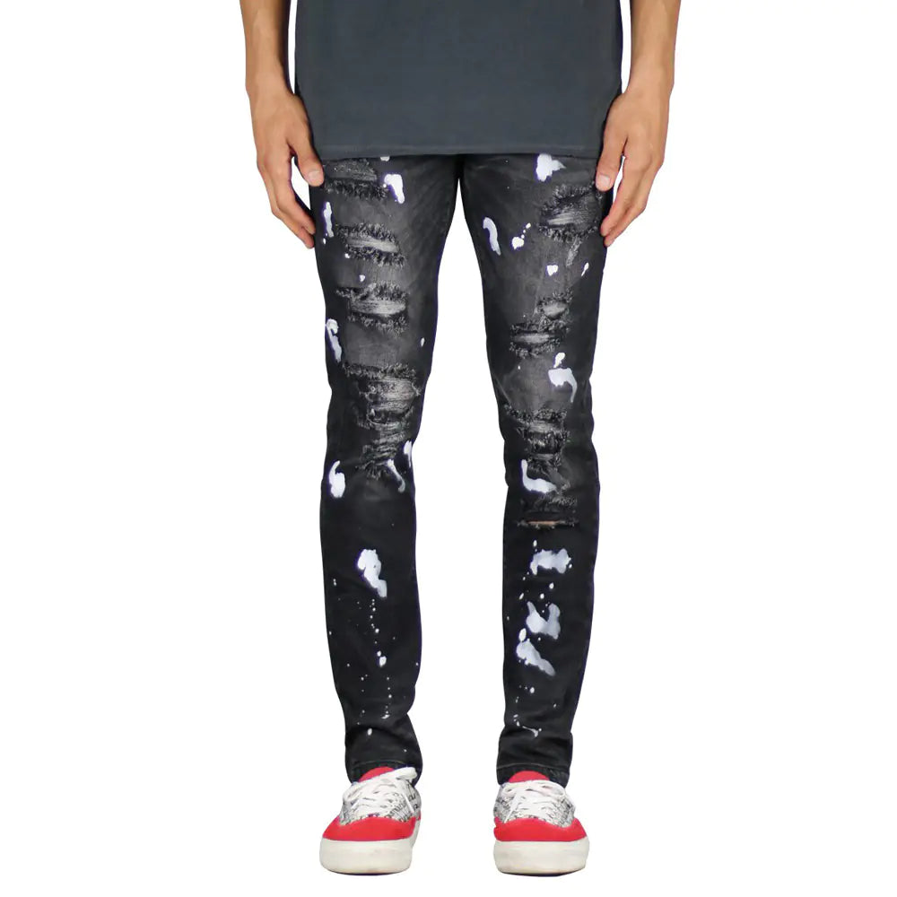 Trendy Men's Distressed Jeans with Paint Splatter Design