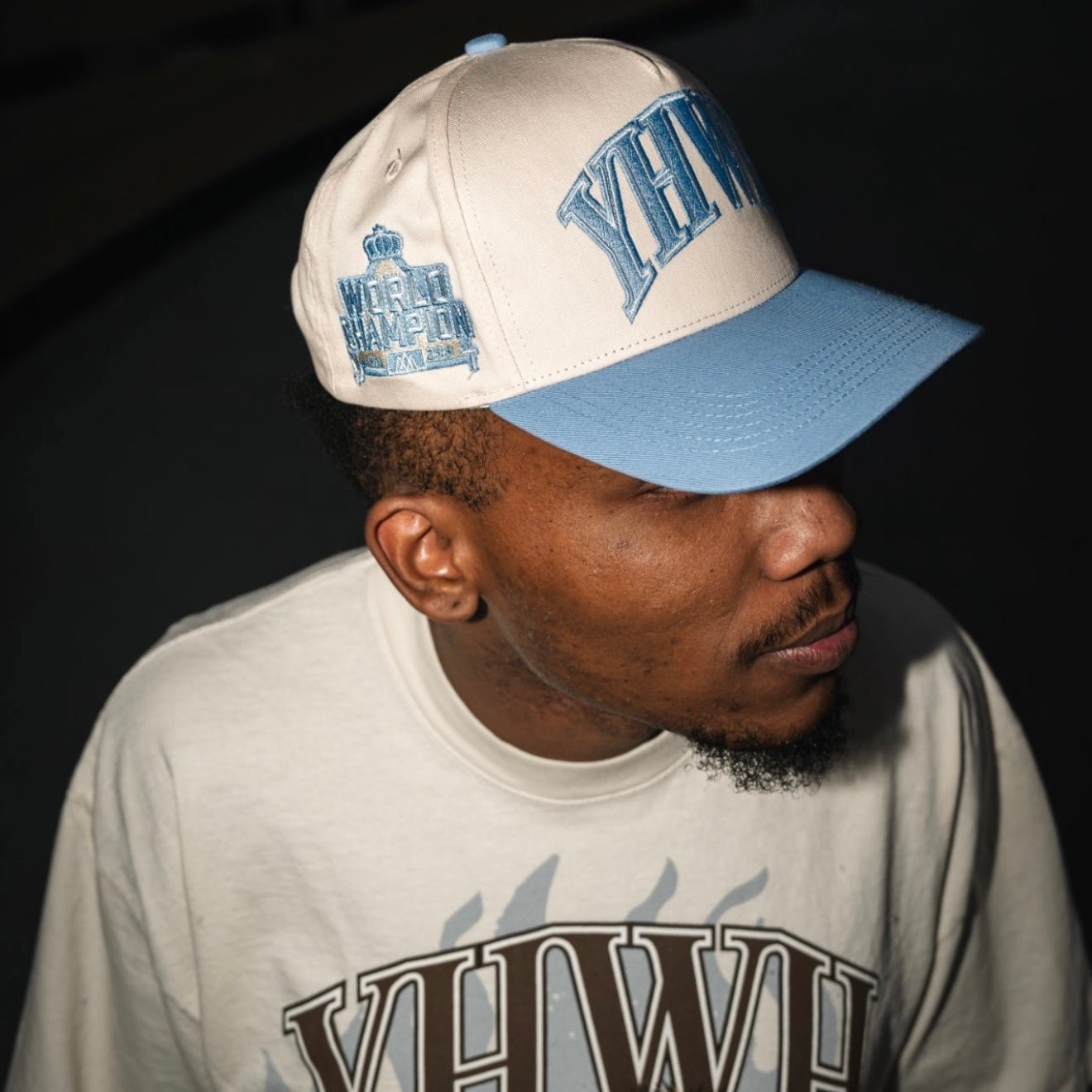 YHWH Structured SnapBack - Cream/Baby Blue